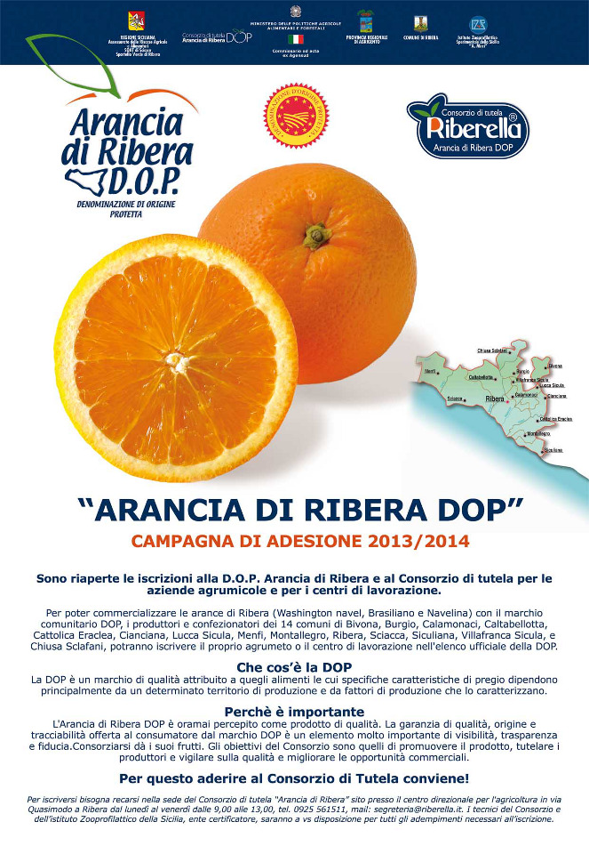 Locandina campagna di adesione dop arancia di ribera 2013-2014